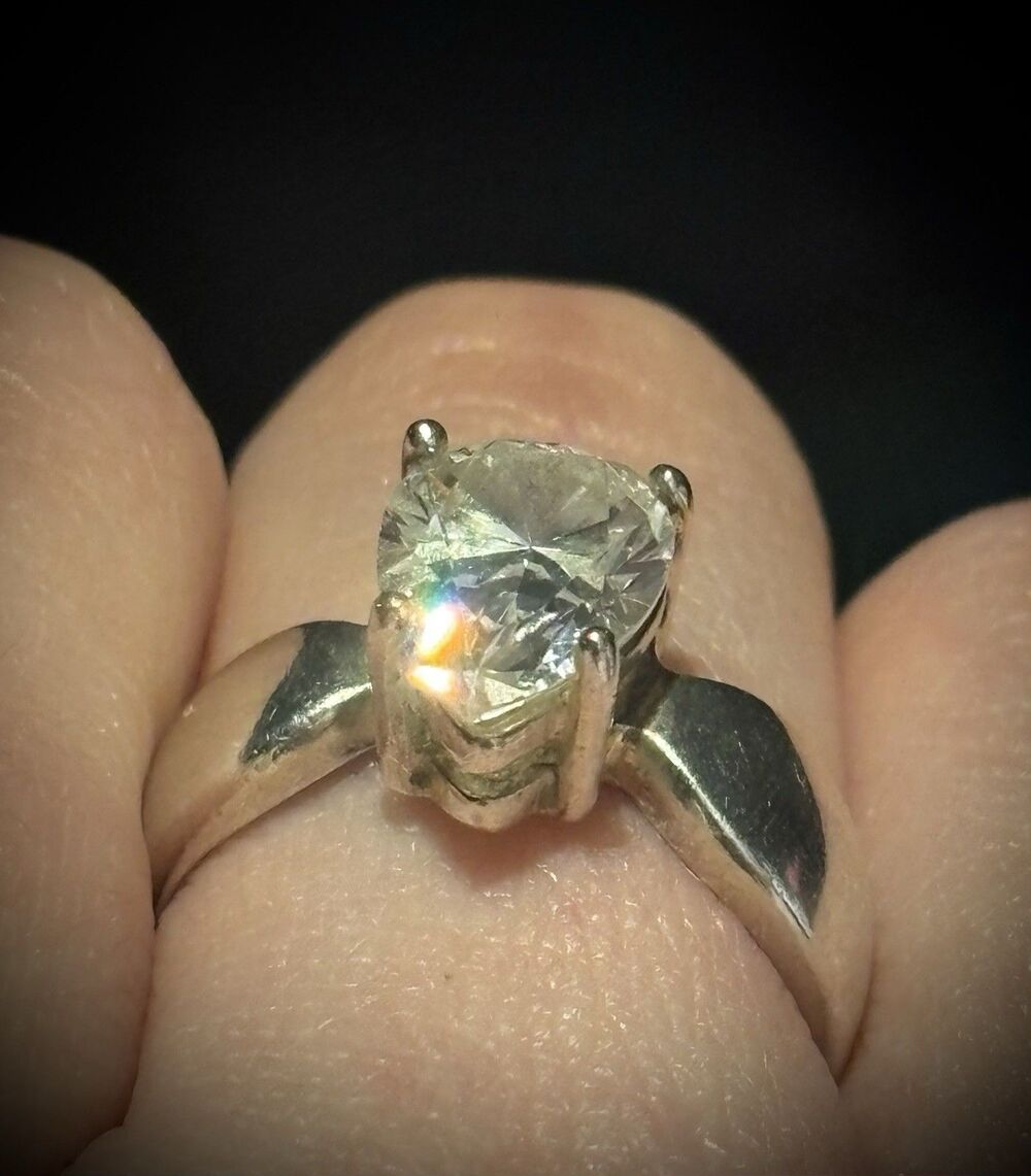Vintage Signed UTC Sterling Silver Marquise CZ Ring Size 7.5 Statement Sparkle